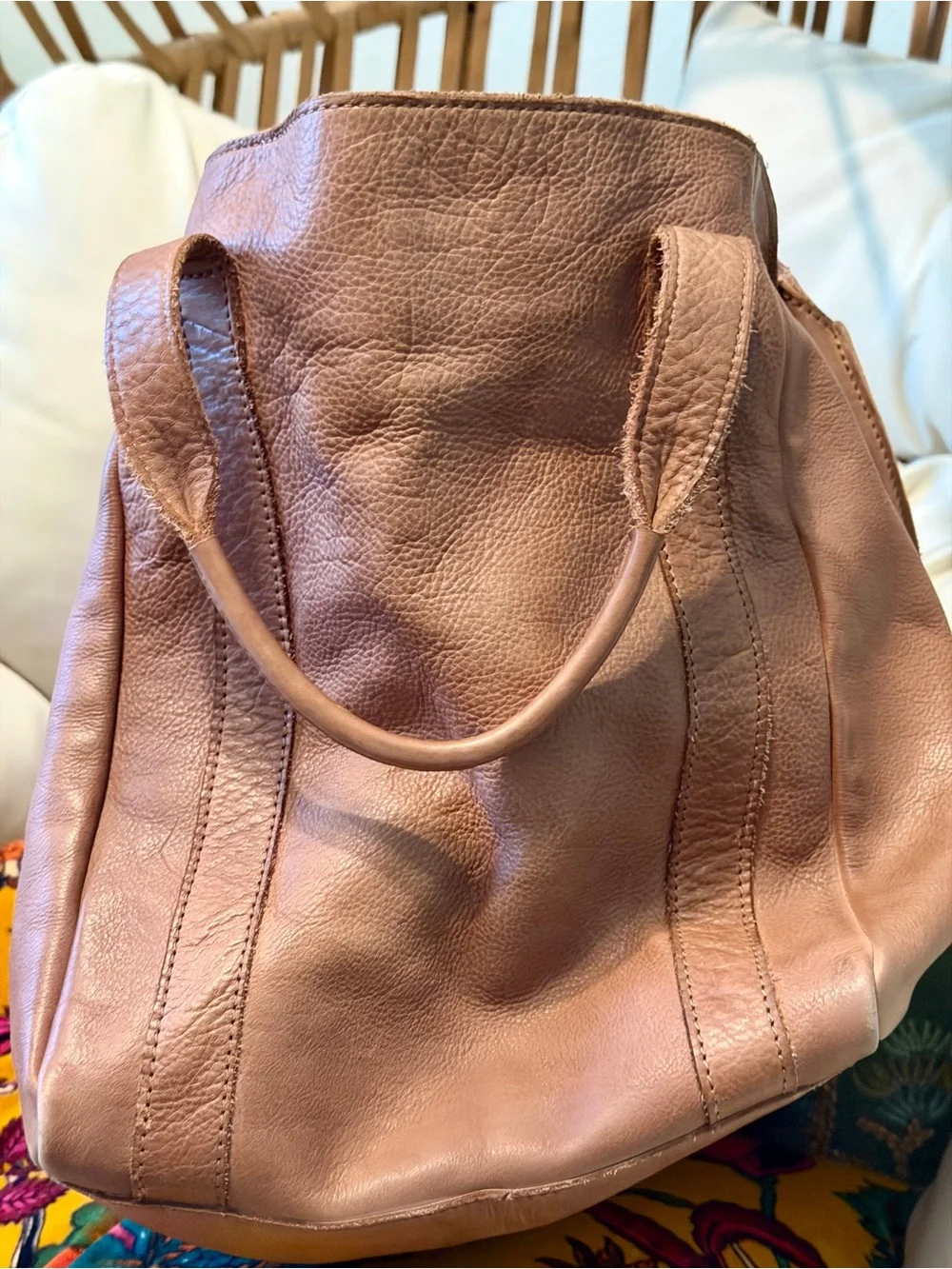 Free People Leslie Leather Tote – Wild Mushroom – Oversized Distressed Leather